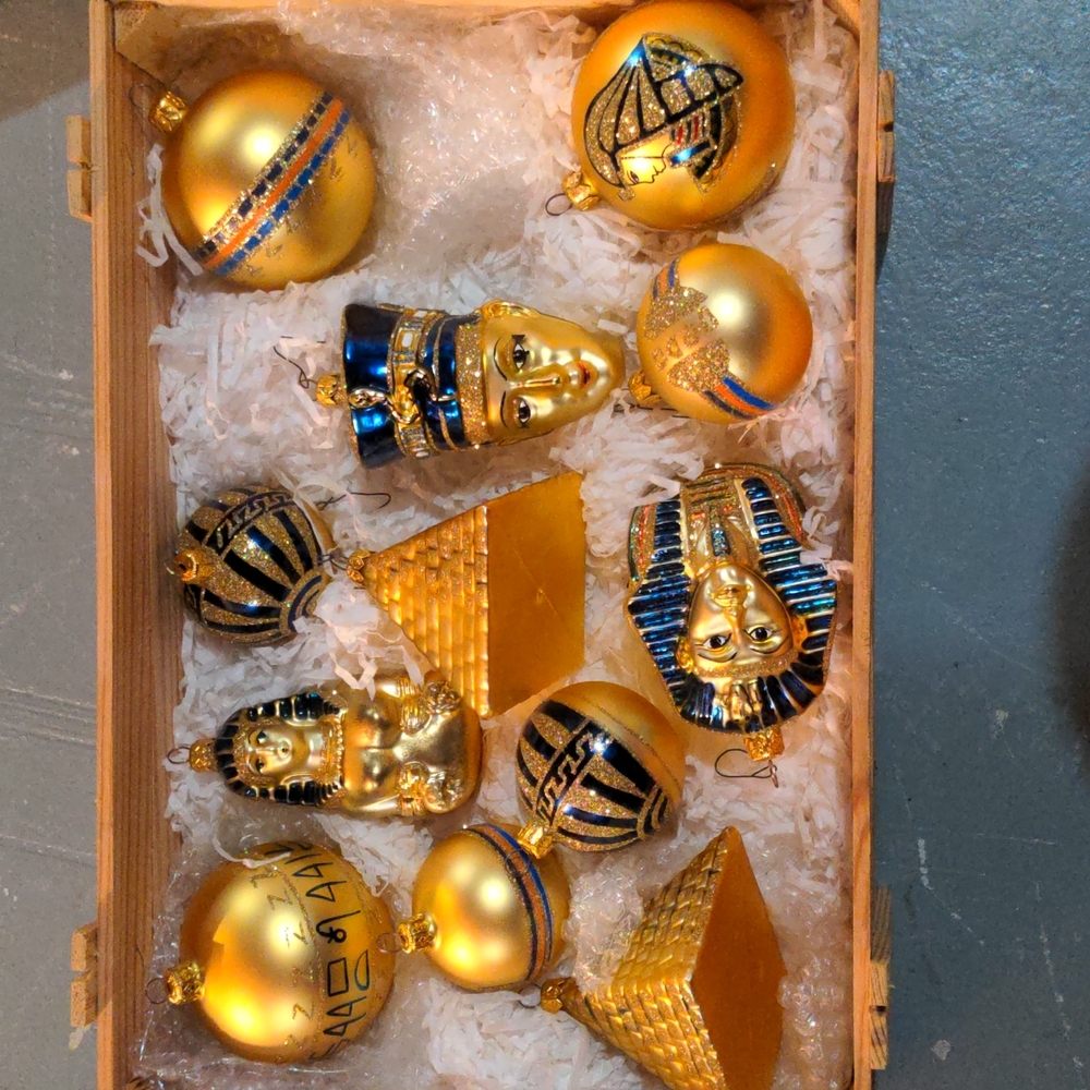 Vintage Kurt Adler Egyptian Ornament Collection with Wooden Box